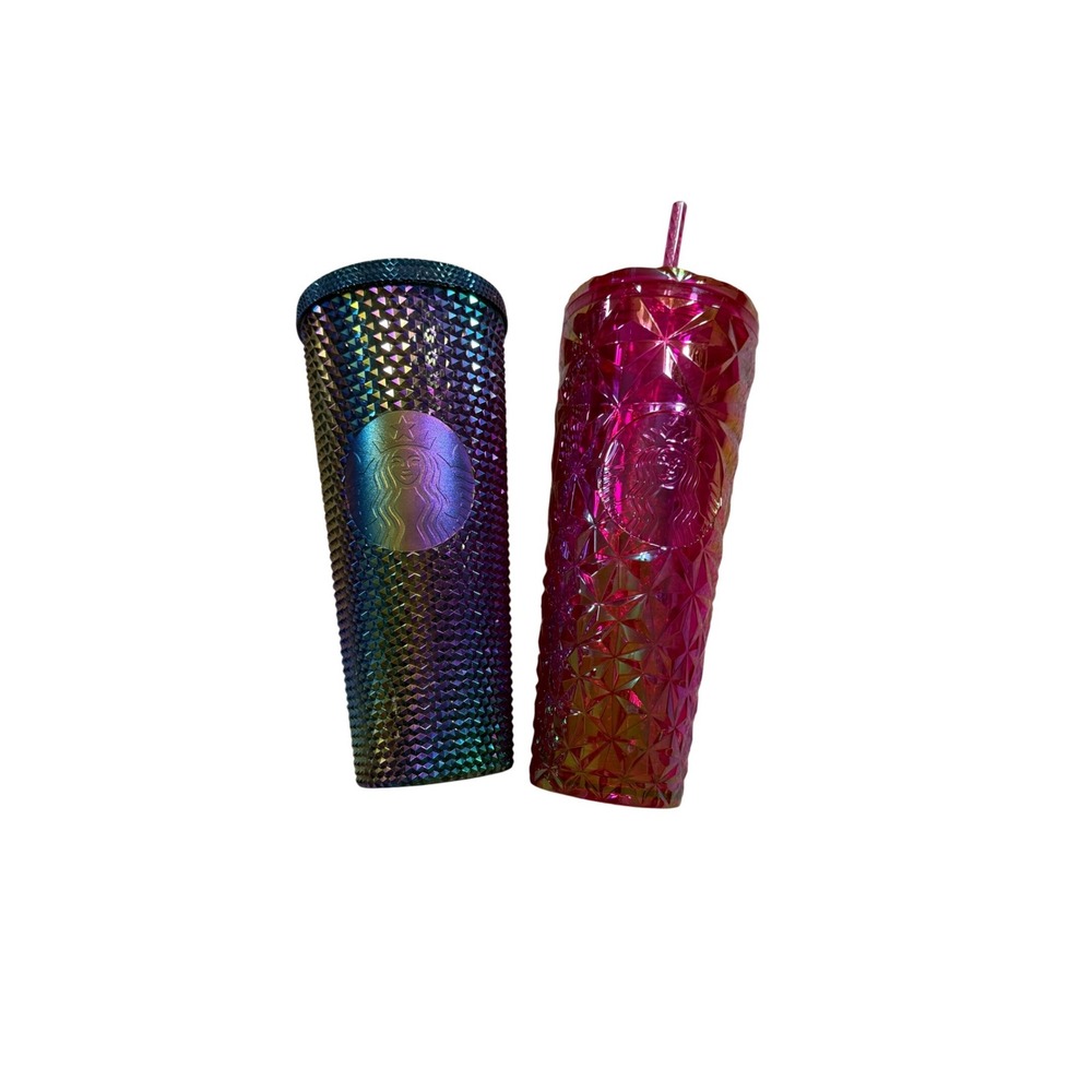 Starbucks Tumbler Set 24oz Iridescent Studded & Pink Prism‎ Venti Cups Drinkware